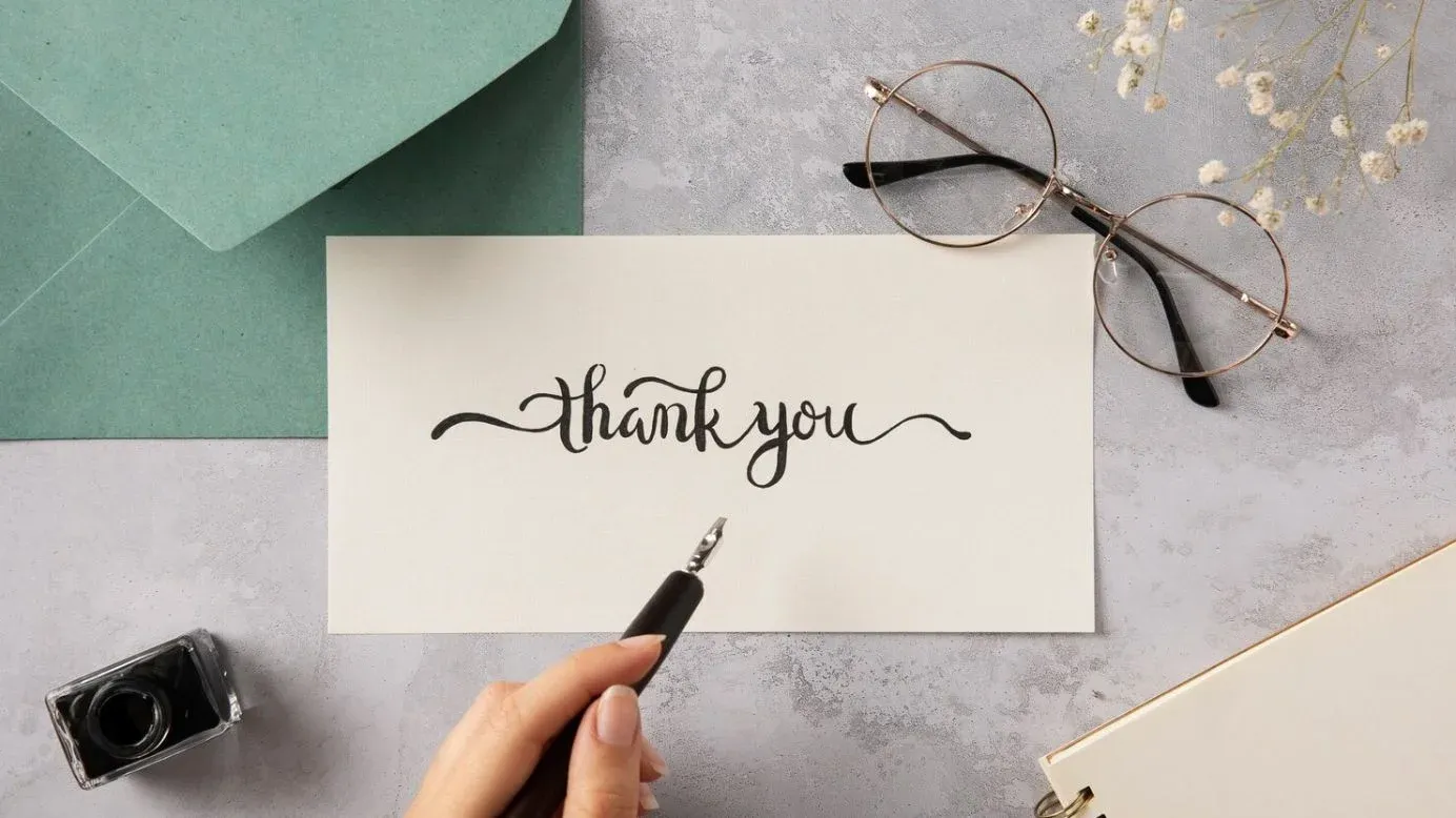 Handwritten thank you note