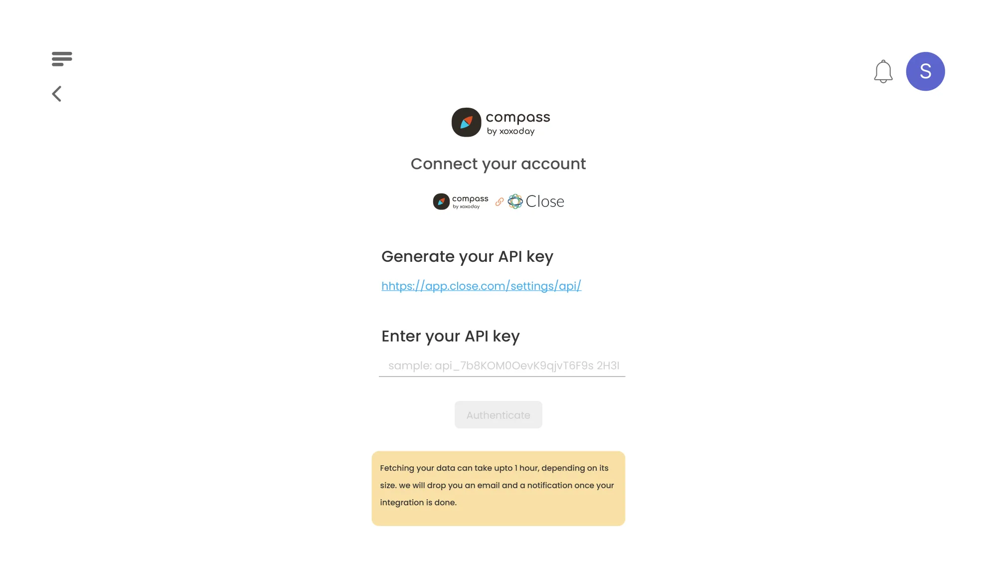 Compass close API integration